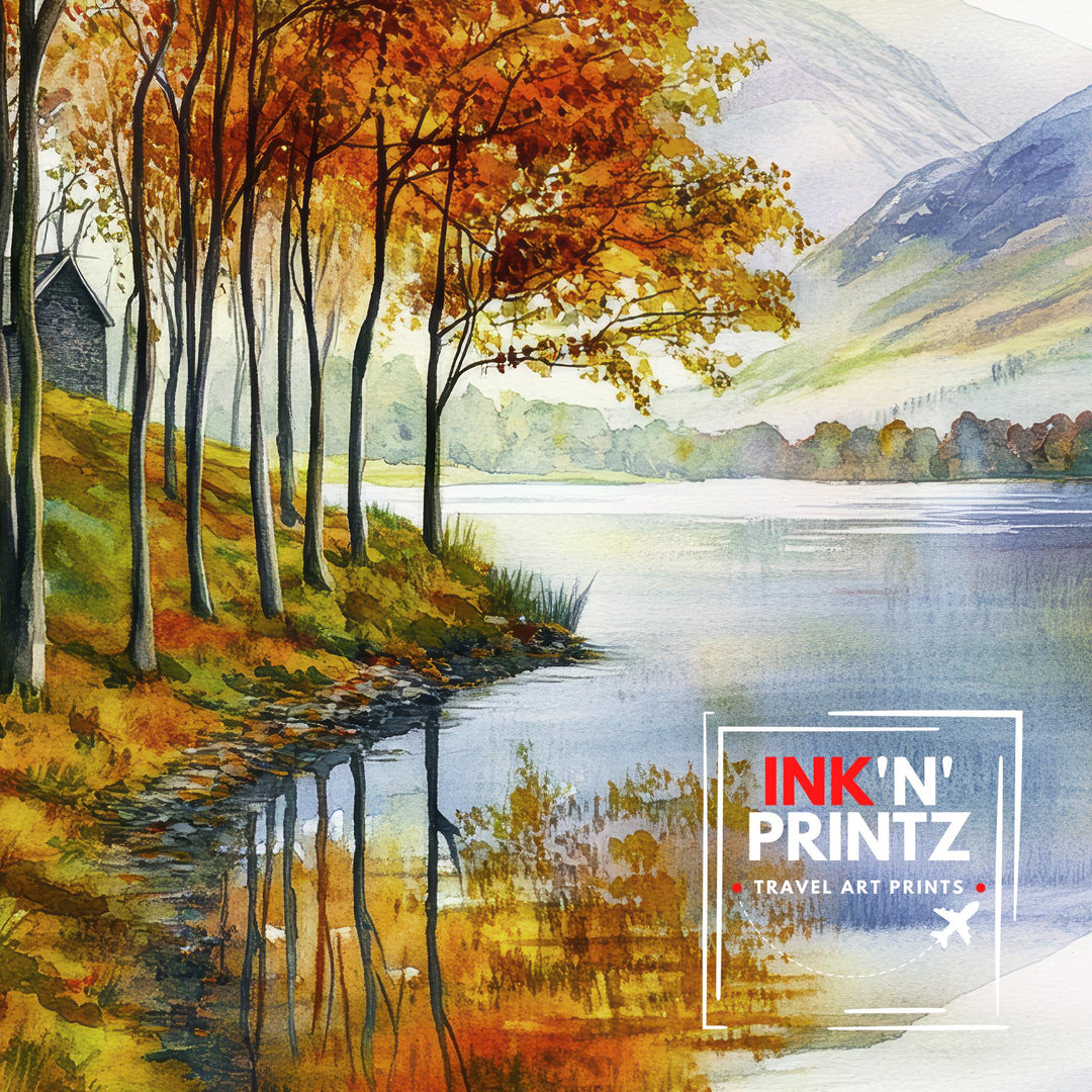 Lake District Autumn Travel Poster Print English Countryside Wall Art Fall Landscape Decor Gift
