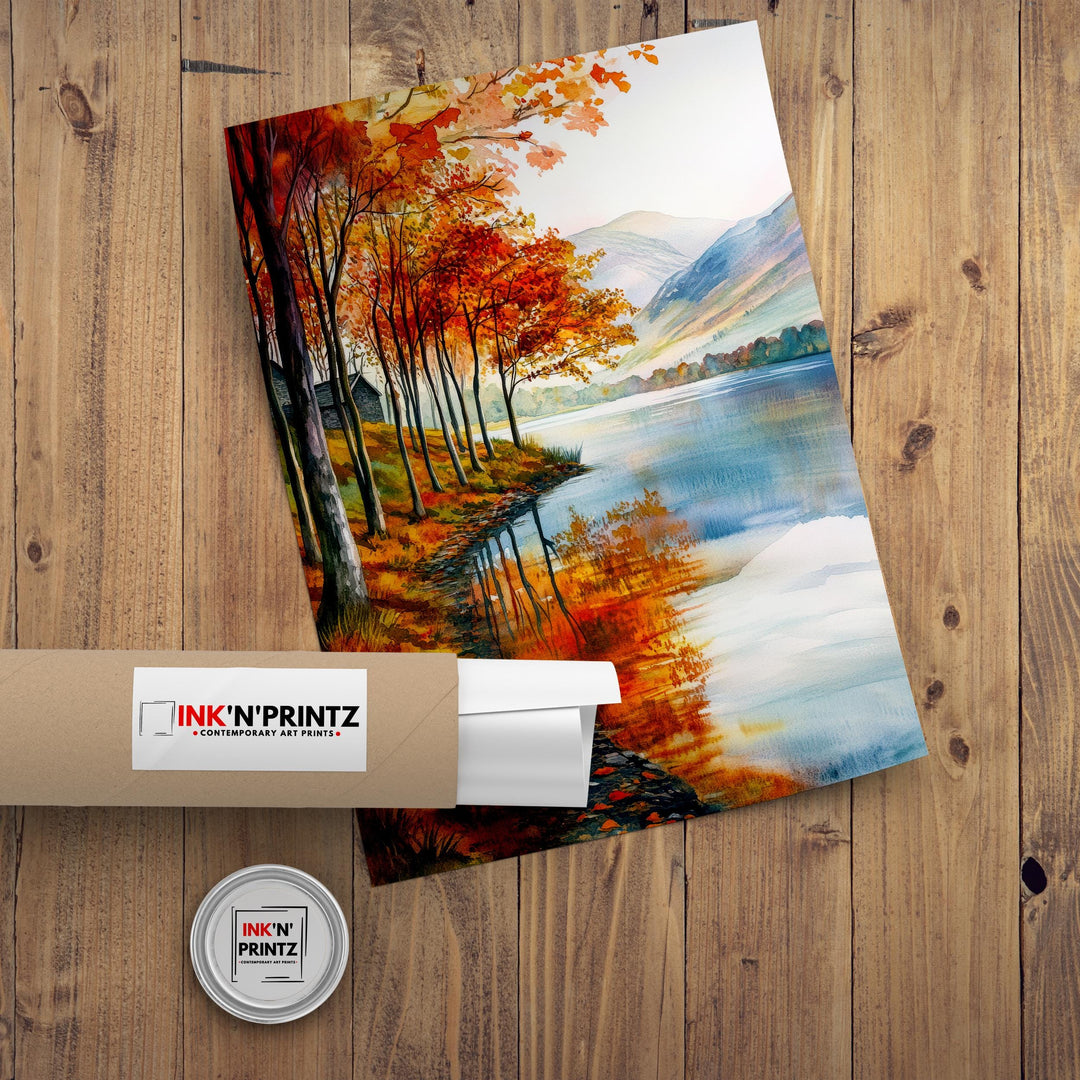 Lake District Autumn Travel Poster Print English Countryside Wall Art Fall Landscape Decor Gift