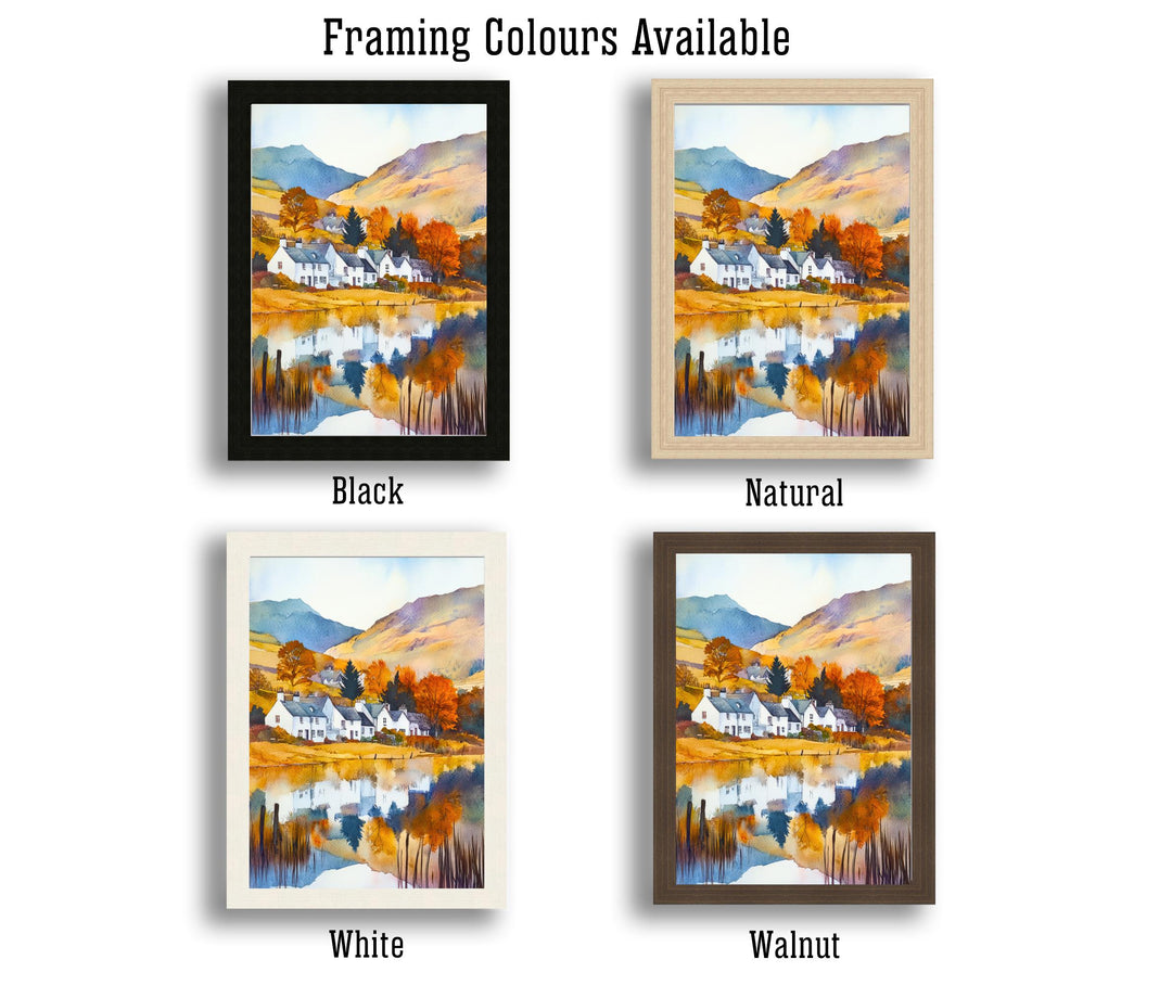 Lake District Watercolor Painting English Countryside Wall Art Scenic Landscape Print UK Travel Decor Gift