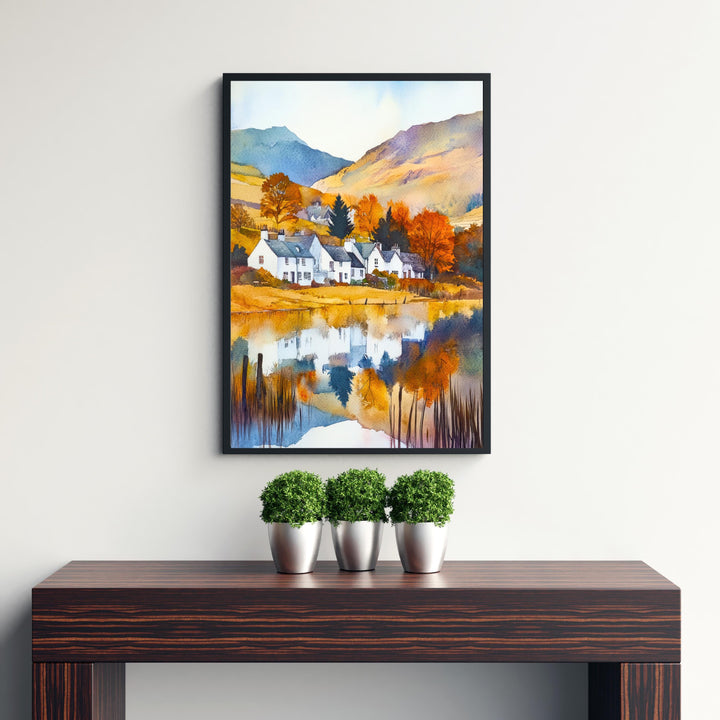 Lake District Watercolor Painting English Countryside Wall Art Scenic Landscape Print UK Travel Decor Gift