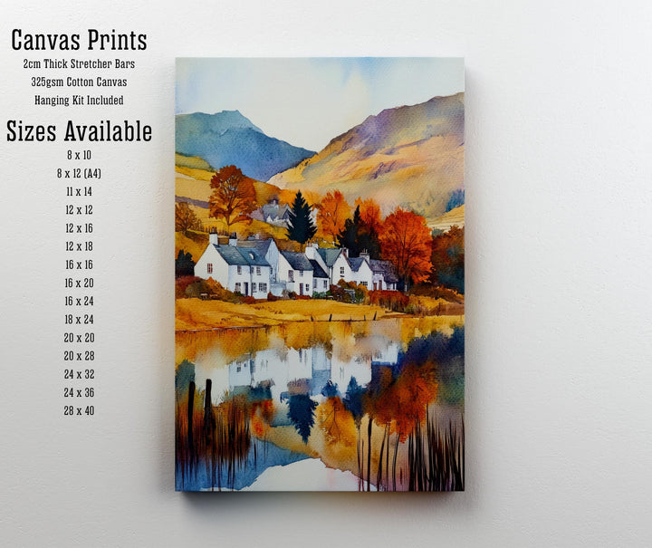 Lake District Watercolor Painting English Countryside Wall Art Scenic Landscape Print UK Travel Decor Gift