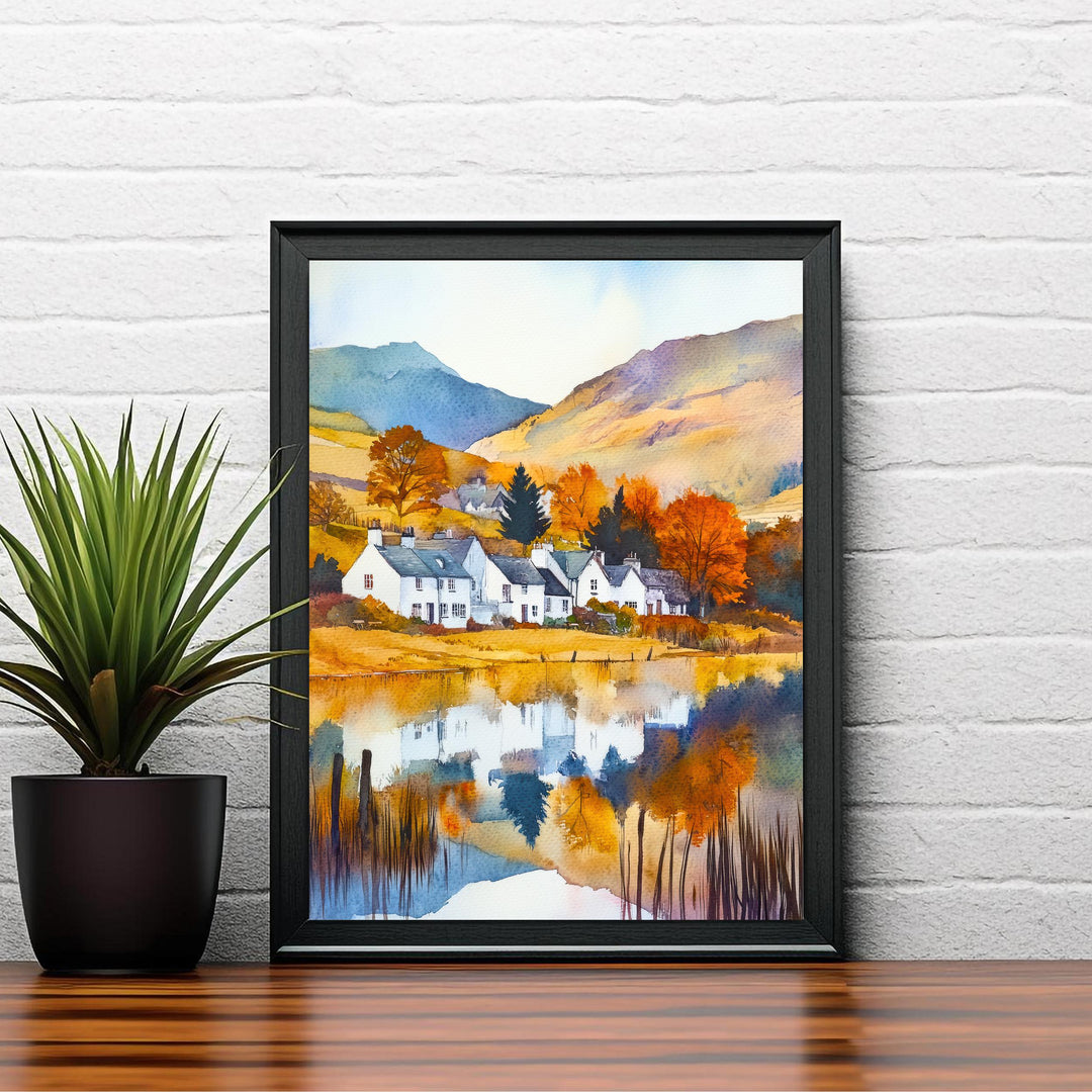 Lake District Watercolor Painting English Countryside Wall Art Scenic Landscape Print UK Travel Decor Gift