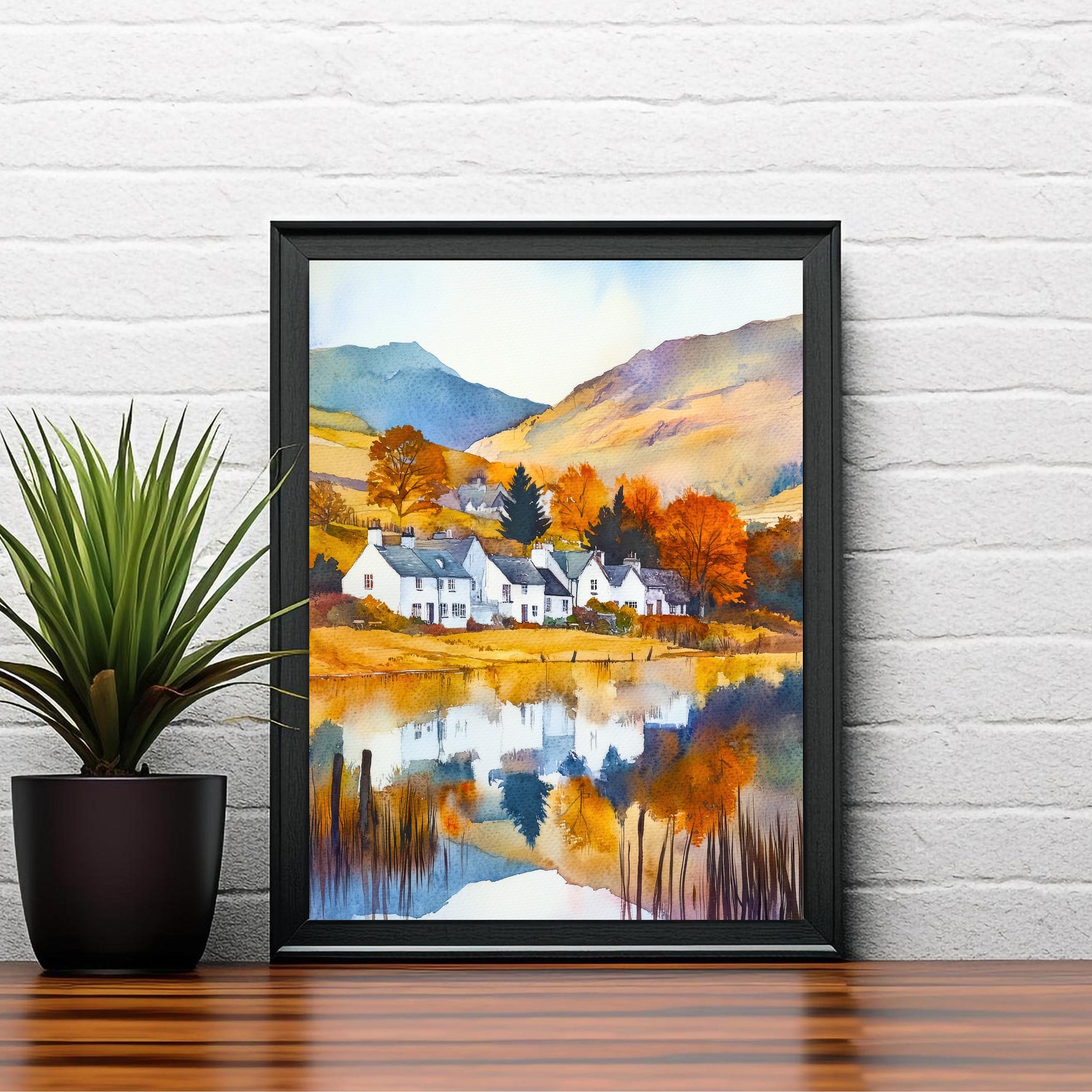 Lake District Watercolor Painting English Countryside Wall Art Scenic Landscape Print UK Travel Decor Gift