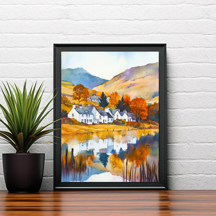 Lake District Watercolor Painting English Countryside Wall Art Scenic Landscape Print UK Travel Decor Gift