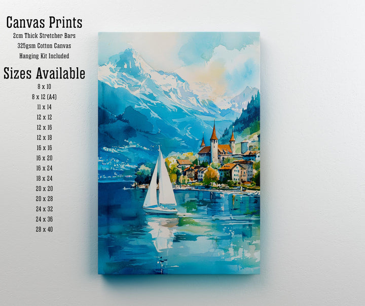 Lake Geneva Travel Poster Print Switzerland Wall Art Scenic Alpine Landscape Decor Gift for Europe Lovers