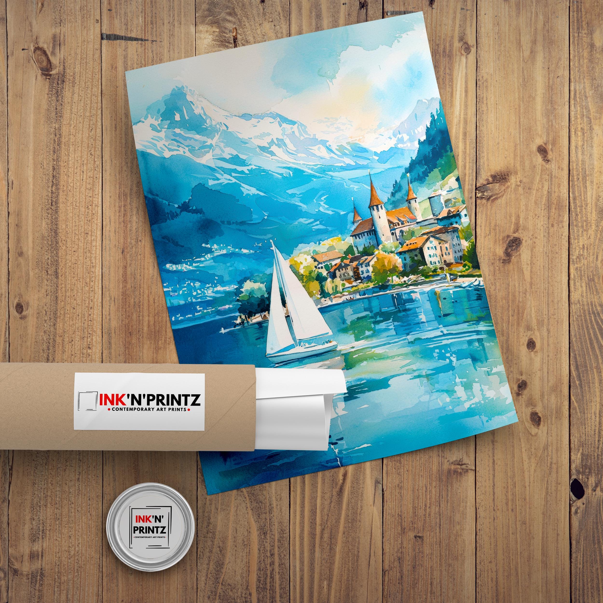 Lake Geneva Travel Poster Print Switzerland Wall Art Scenic Alpine Landscape Decor Gift for Europe Lovers
