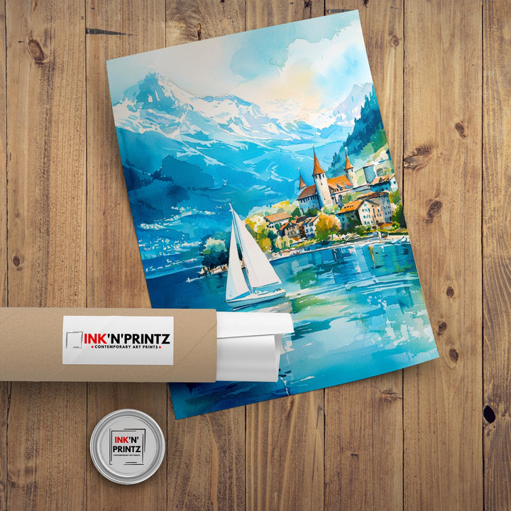 Lake Geneva Travel Poster Print Switzerland Wall Art Scenic Alpine Landscape Decor Gift for Europe Lovers