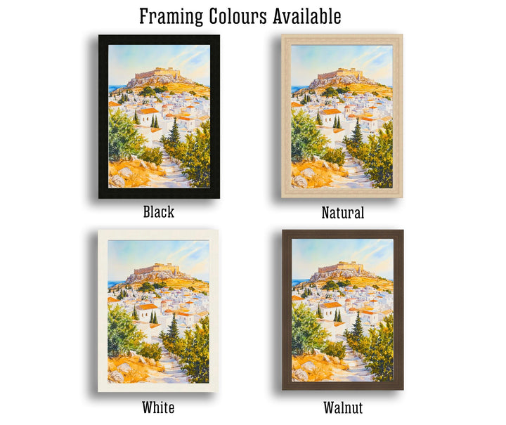 Lindos Rhodes Travel Poster Print Greece Wall Art Greek Island Decor Scenic Coastal Landscape Gift