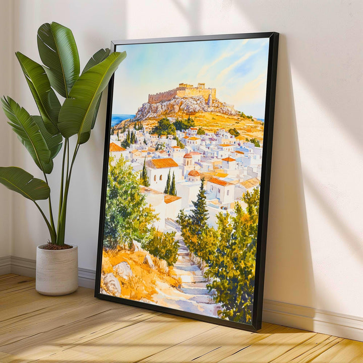 Lindos Rhodes Travel Poster Print Greece Wall Art Greek Island Decor Scenic Coastal Landscape Gift