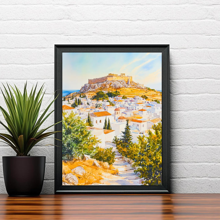 Lindos Rhodes Travel Poster Print Greece Wall Art Greek Island Decor Scenic Coastal Landscape Gift