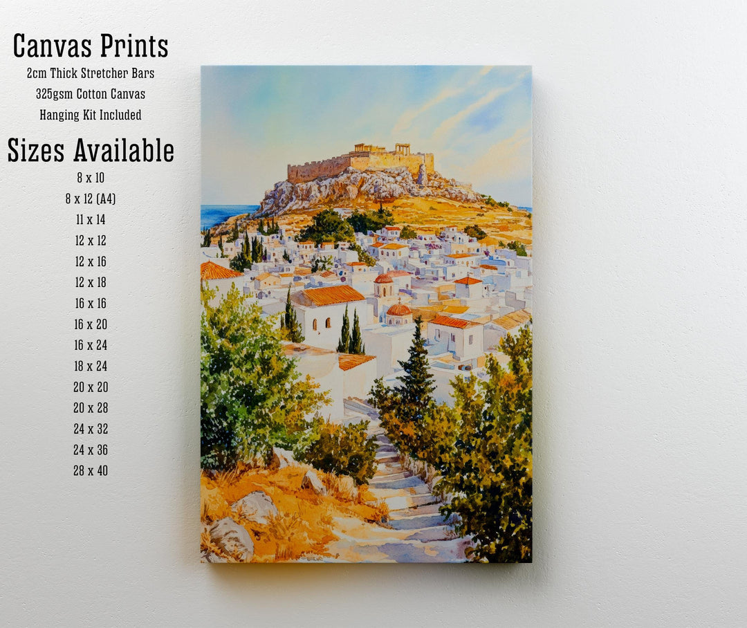 Lindos Rhodes Travel Poster Print Greece Wall Art Greek Island Decor Scenic Coastal Landscape Gift