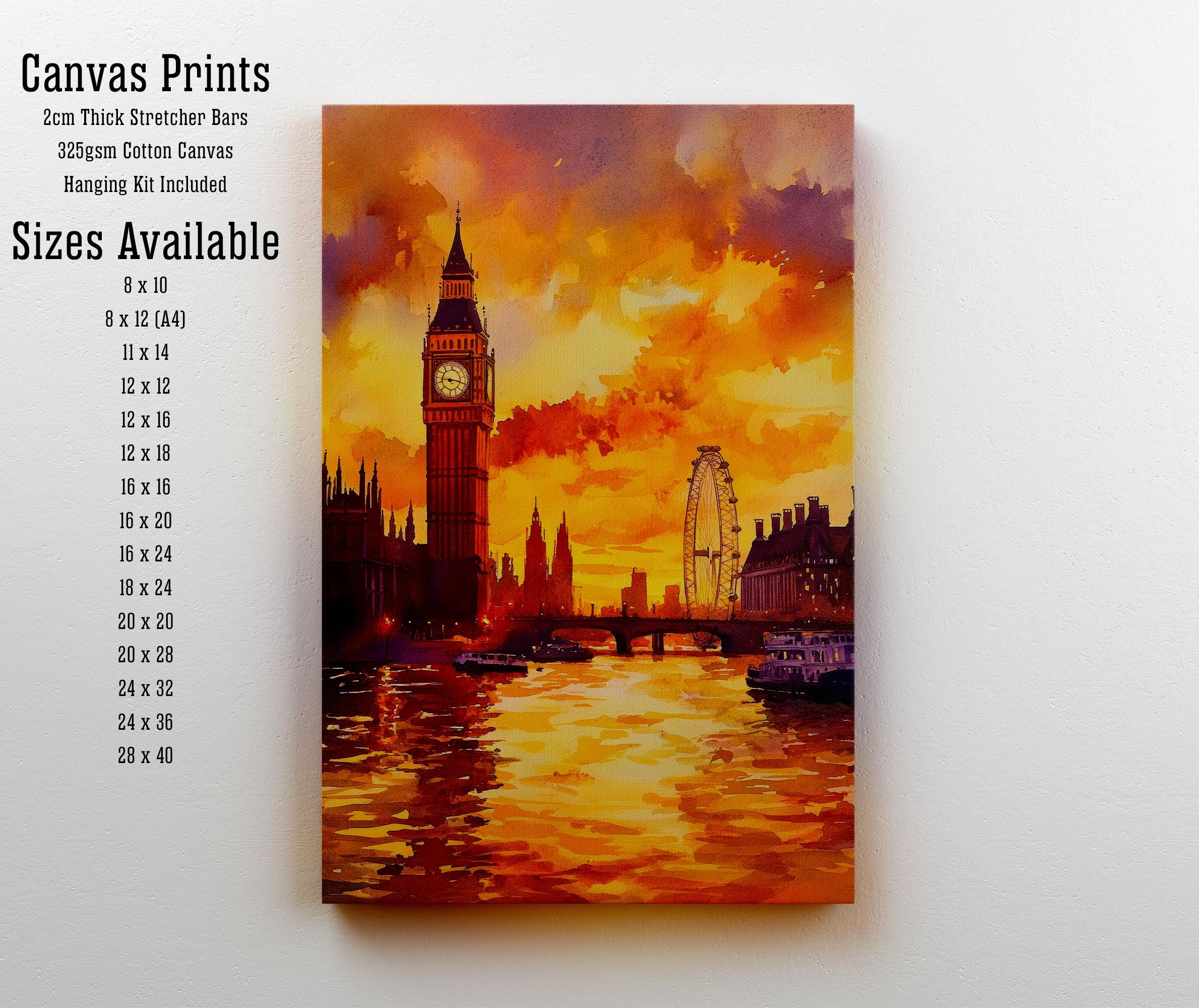 London Watercolour Painting England Wall Art City Skyline Print British Landmark Decor Travel Gift