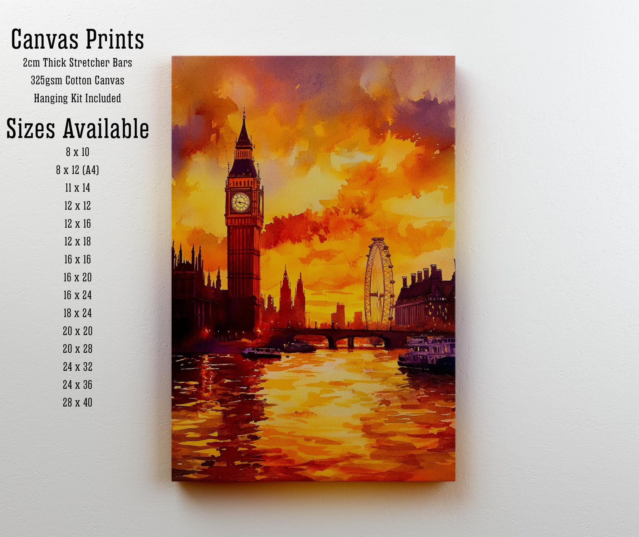 London Watercolour Painting England Wall Art City Skyline Print British Landmark Decor Travel Gift