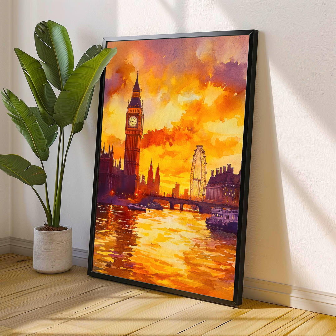 London Watercolour Painting England Wall Art City Skyline Print British Landmark Decor Travel Gift
