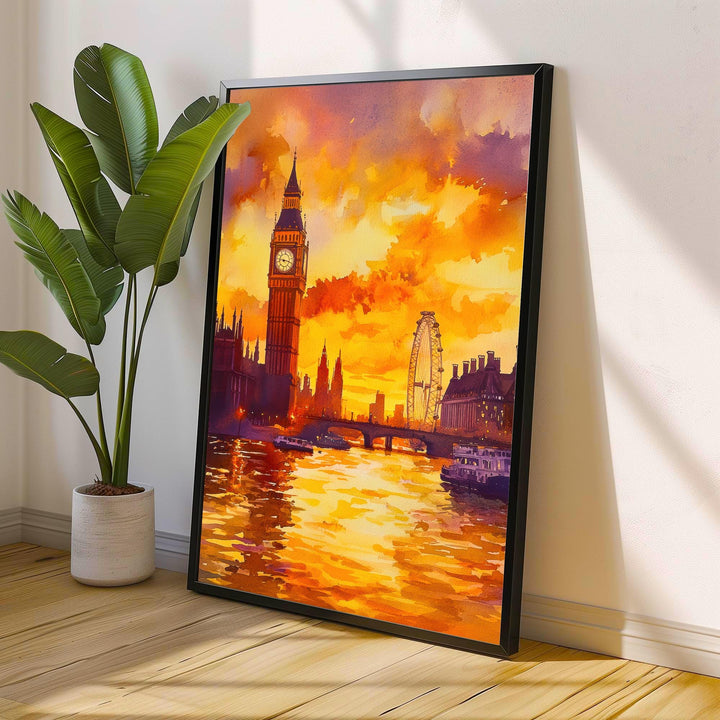 London Watercolour Painting England Wall Art City Skyline Print British Landmark Decor Travel Gift