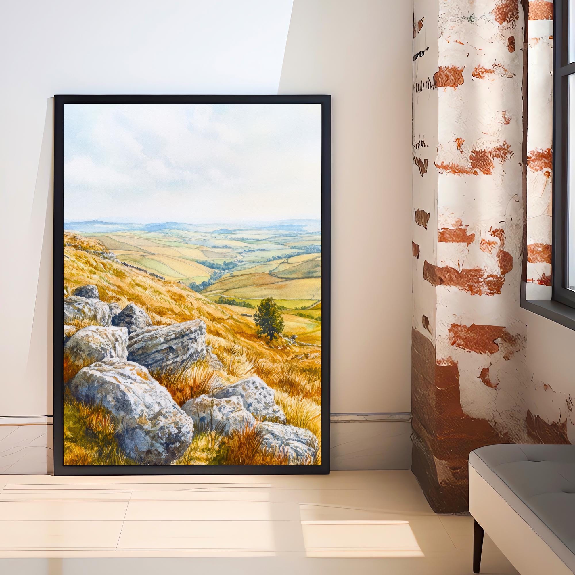 Peak District Travel Poster Print English Countryside Wall Art Scenic Landscape Decor Gift for UK Lovers