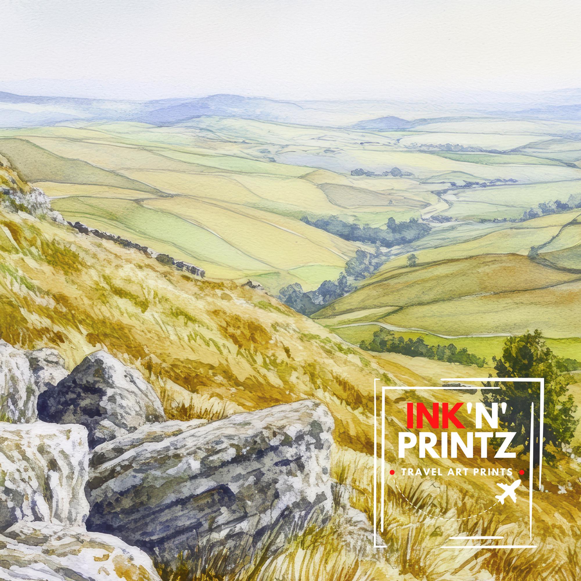 Peak District Travel Poster Print English Countryside Wall Art Scenic Landscape Decor Gift for UK Lovers