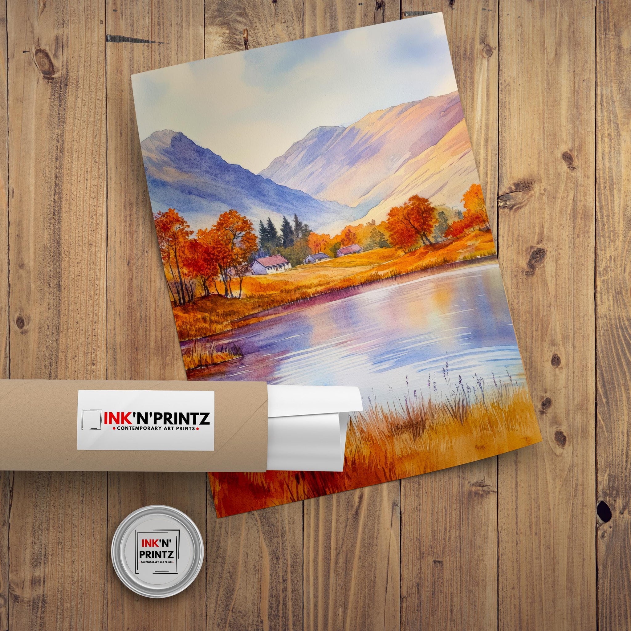 Scottish Highlands Watercolour Painting Poster Scotland Wall Art Mountain Landscape Print Gift for UK Nature Lovers and Fans of Scenic