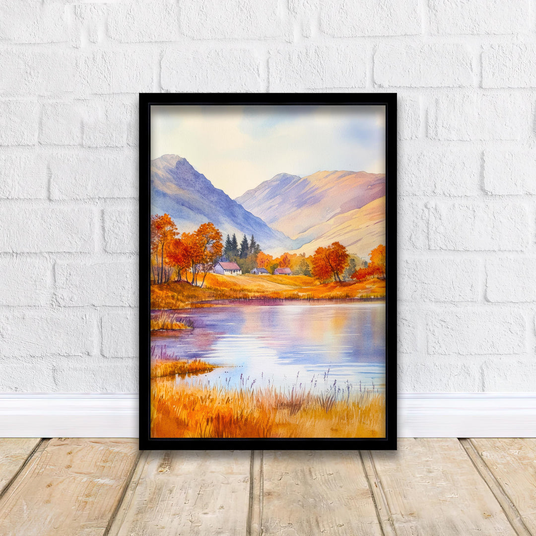 Scottish Highlands Watercolour Painting Poster Scotland Wall Art Mountain Landscape Print Gift for UK Nature Lovers and Fans of Scenic