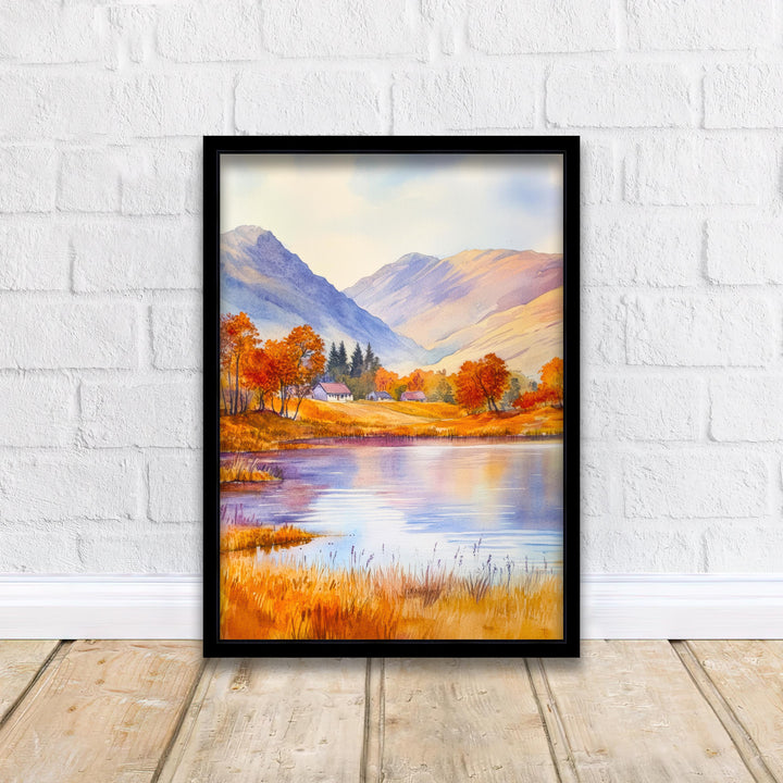 Scottish Highlands Watercolour Painting Poster Scotland Wall Art Mountain Landscape Print Gift for UK Nature Lovers and Fans of Scenic