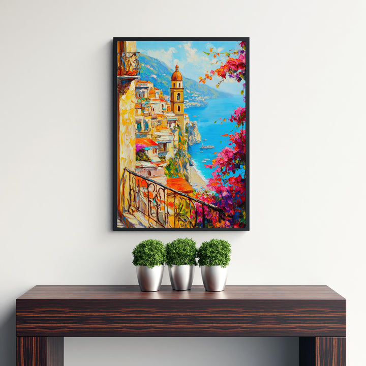 Amalfi Coast Oil Painting Poster Italy Wall Art Mediterranean Coastal Print Gift for Europe Lovers and Fans of Scenic Italian Seaside