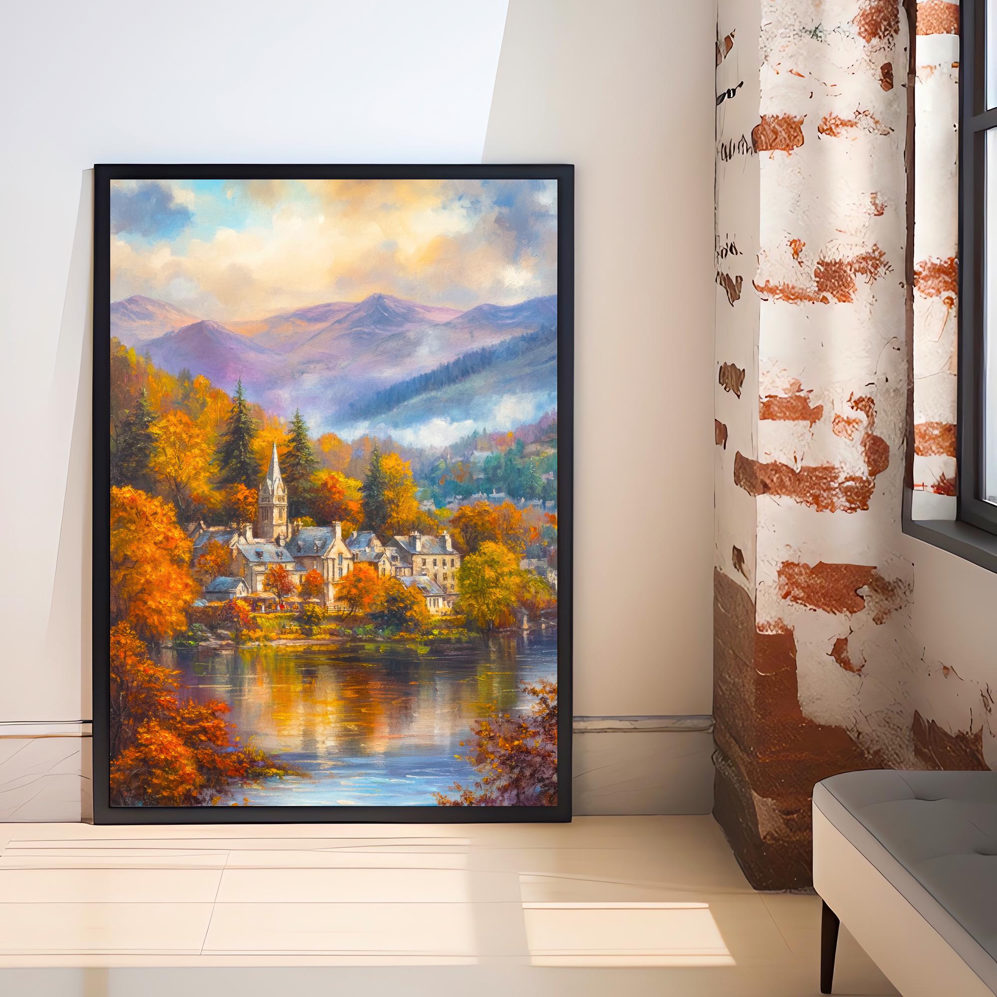 Ambleside Lake District Travel Poster Print England Wall Art Countryside Landscape Decor Gift for UK Nature Lovers and Fans of Scenic