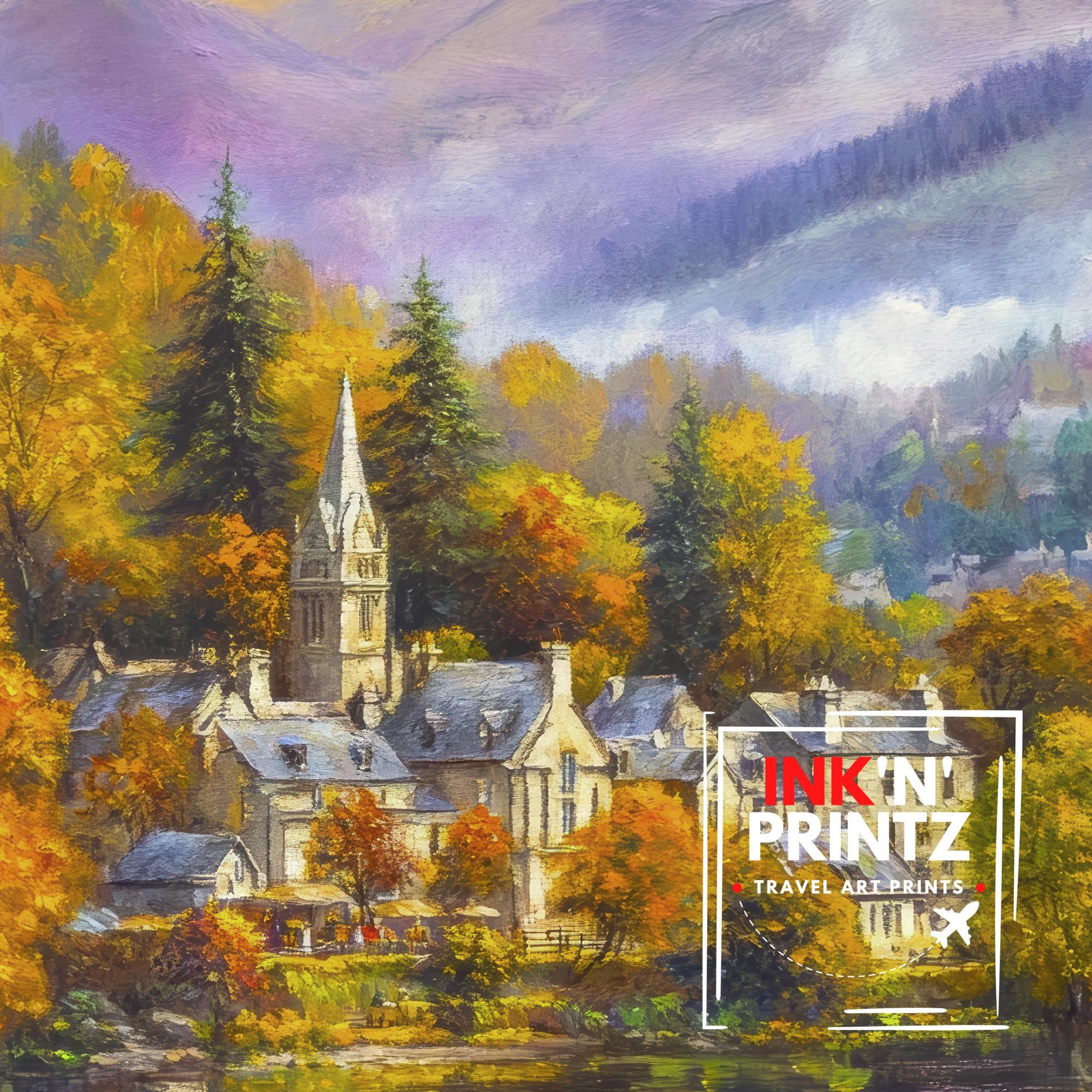 Ambleside Lake District Travel Poster Print England Wall Art Countryside Landscape Decor Gift for UK Nature Lovers and Fans of Scenic