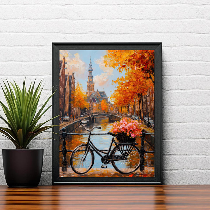 Amsterdam Oil Painting Poster Netherlands Wall Art Canal Houses City Print Decor Gift for Europe Lovers and Fans of Scenic Dutch