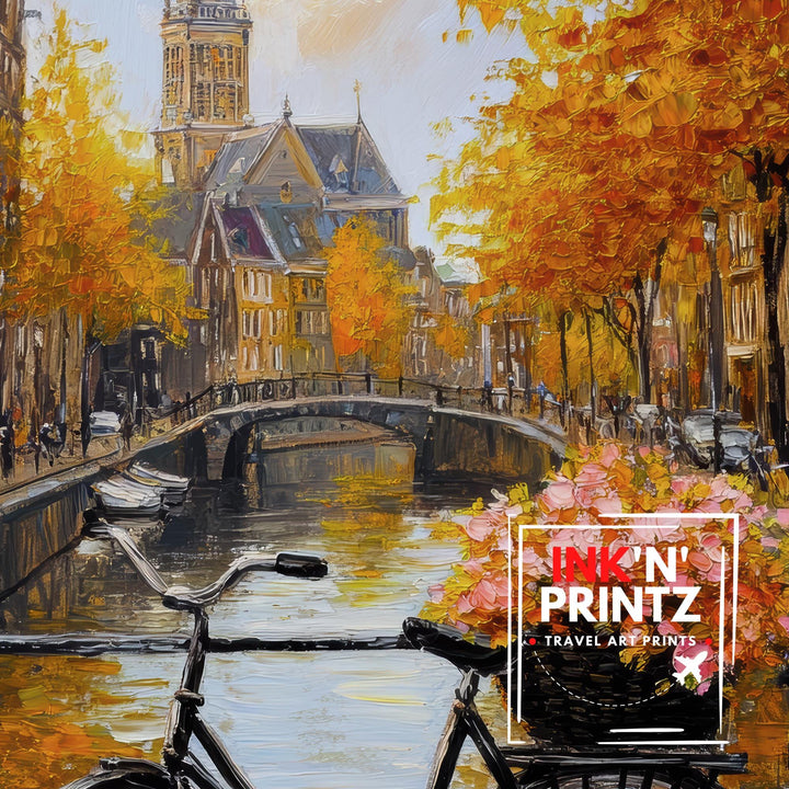 Amsterdam Oil Painting Poster Netherlands Wall Art Canal Houses City Print Decor Gift for Europe Lovers and Fans of Scenic Dutch