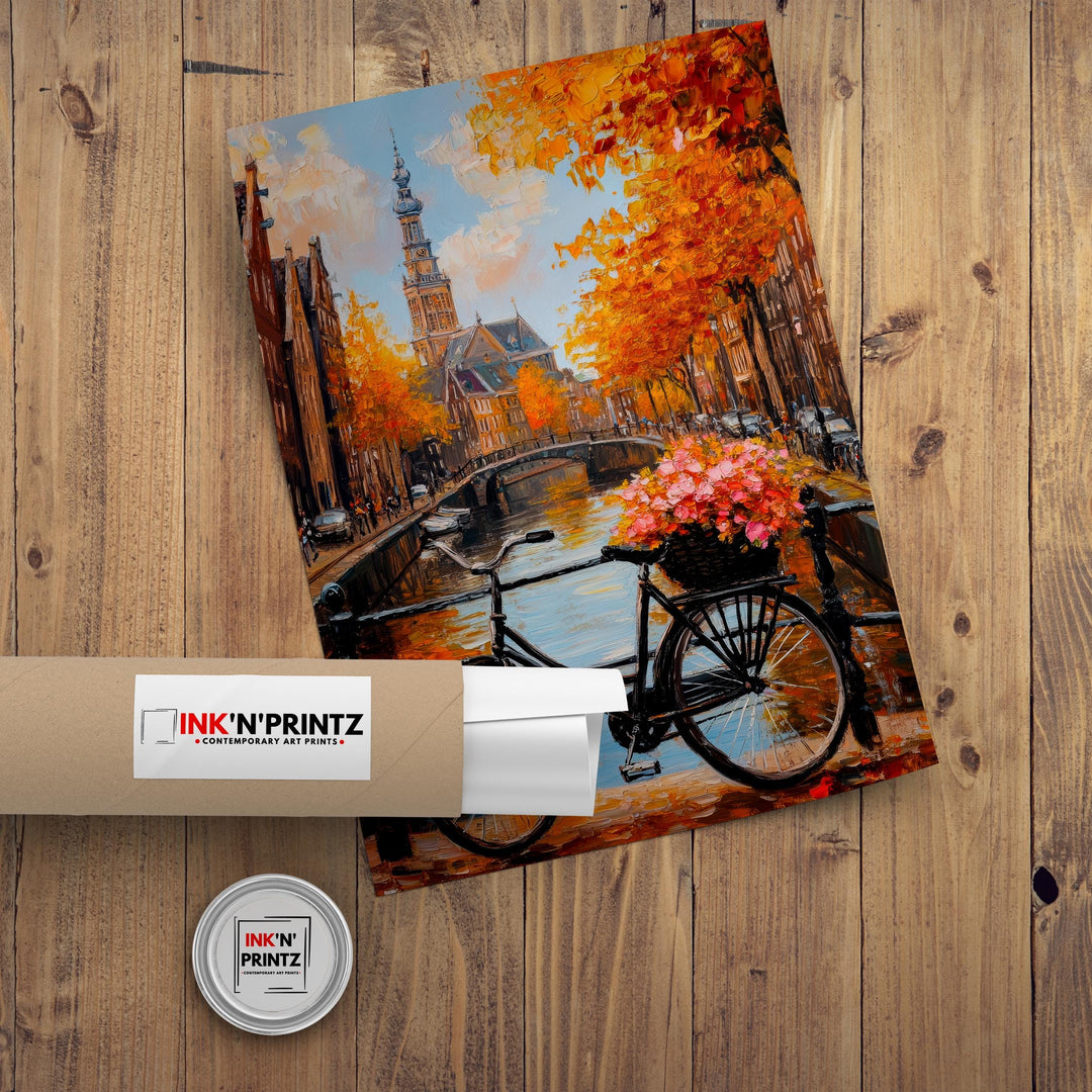 Amsterdam Oil Painting Poster Netherlands Wall Art Canal Houses City Print Decor Gift for Europe Lovers and Fans of Scenic Dutch