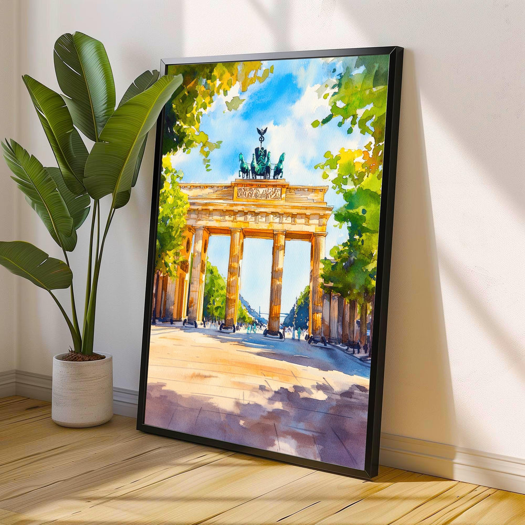 Berlin Watercolour Painting Poster Germany Wall Art Historic City Print Brandenburg Gate Skyline Decor Gift for Europe Lovers and Fans