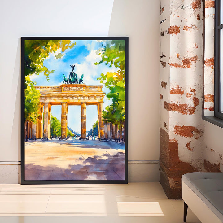 Berlin Watercolour Painting Poster Germany Wall Art Historic City Print Brandenburg Gate Skyline Decor Gift for Europe Lovers and Fans