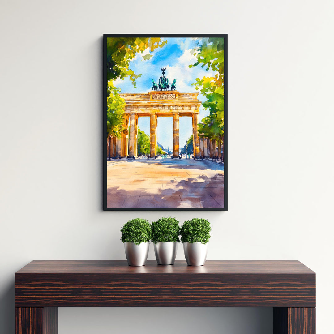 Berlin Watercolour Painting Poster Germany Wall Art Historic City Print Brandenburg Gate Skyline Decor Gift for Europe Lovers and Fans