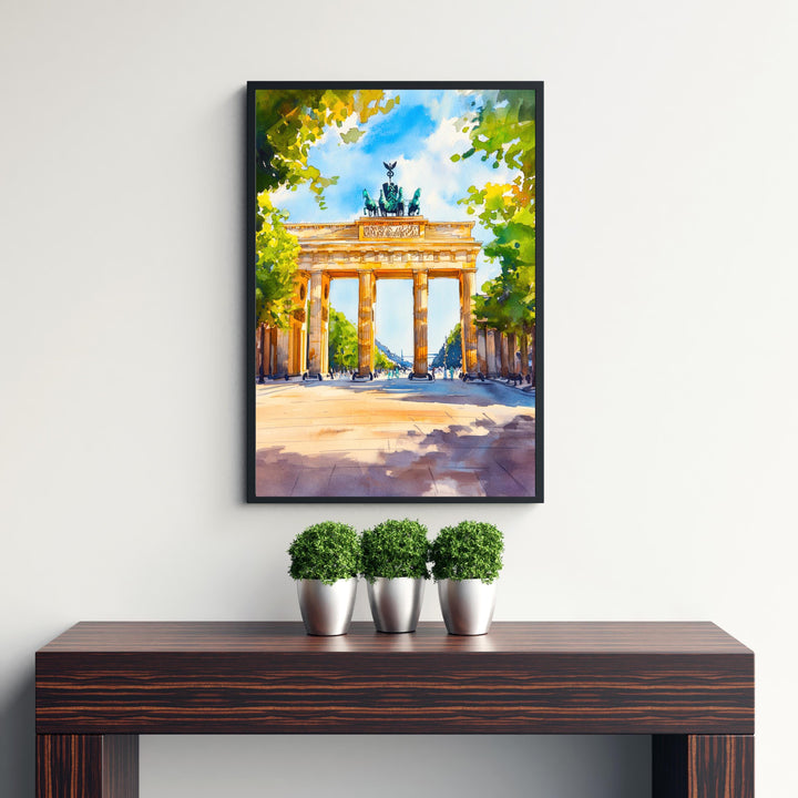 Berlin Watercolour Painting Poster Germany Wall Art Historic City Print Brandenburg Gate Skyline Decor Gift for Europe Lovers and Fans