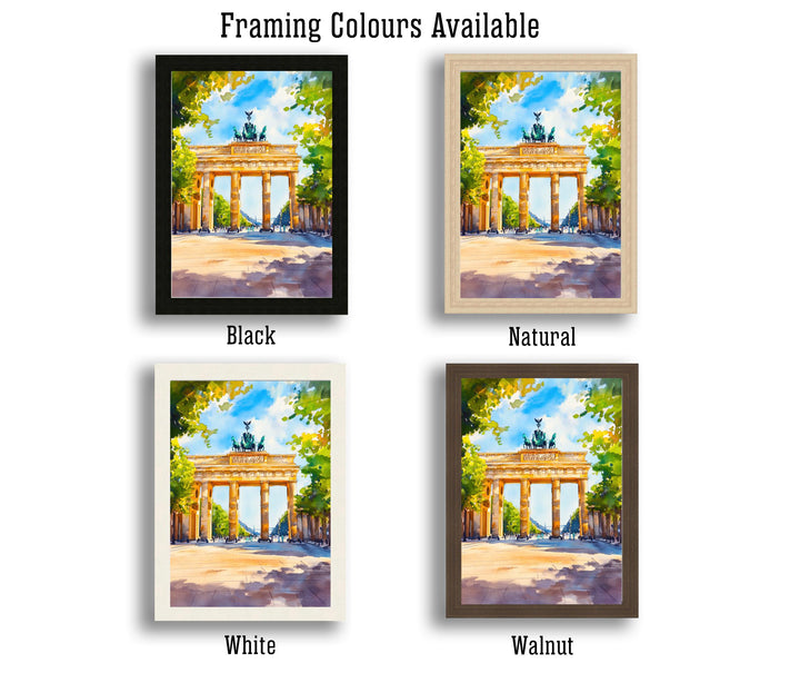 Berlin Watercolour Painting Poster Germany Wall Art Historic City Print Brandenburg Gate Skyline Decor Gift for Europe Lovers and Fans