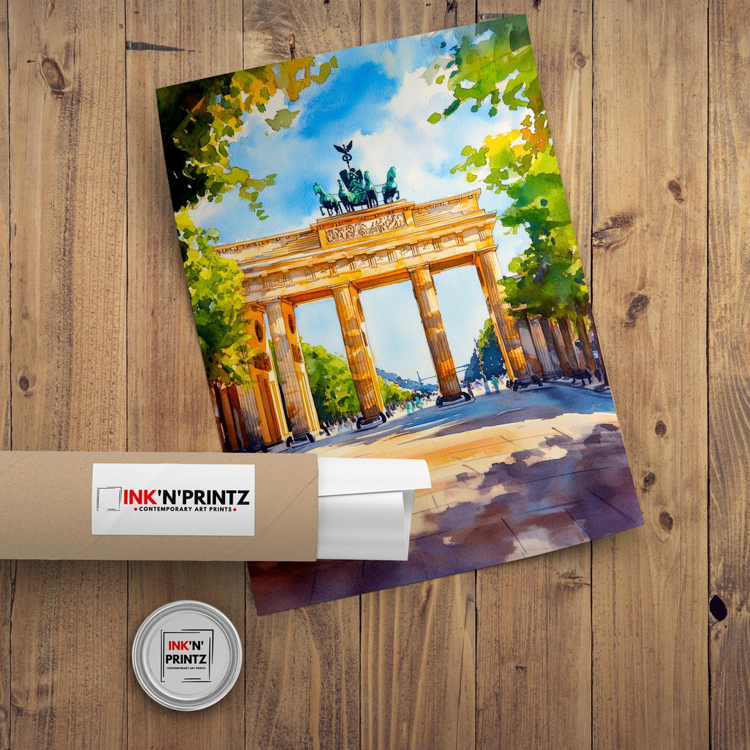 Berlin Watercolour Painting Poster Germany Wall Art Historic City Print Brandenburg Gate Skyline Decor Gift for Europe Lovers and Fans