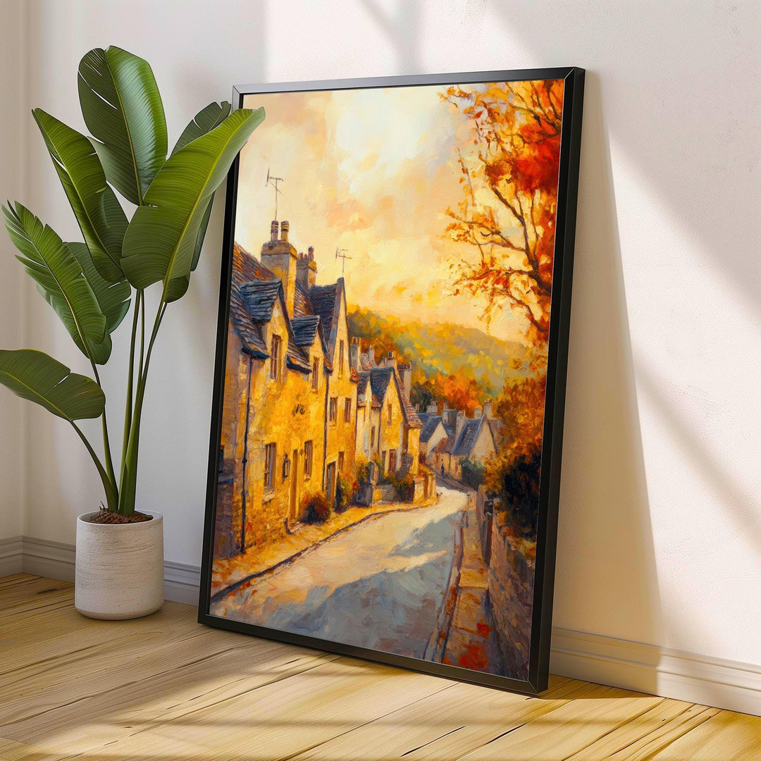 Broadway Oil Painting Poster Cotswolds England Wall Art Countryside Village Print Decor Gift for UK Nature Lovers and Fans of Scenic