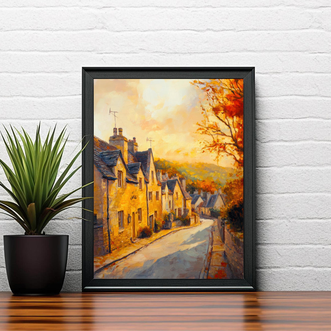 Broadway Oil Painting Poster Cotswolds England Wall Art Countryside Village Print Decor Gift for UK Nature Lovers and Fans of Scenic
