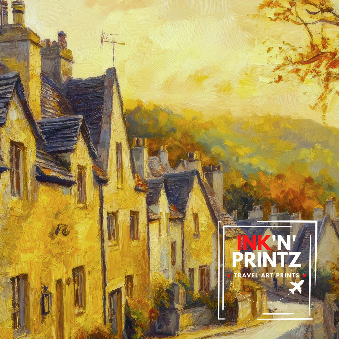 Broadway Oil Painting Poster Cotswolds England Wall Art Countryside Village Print Decor Gift for UK Nature Lovers and Fans of Scenic