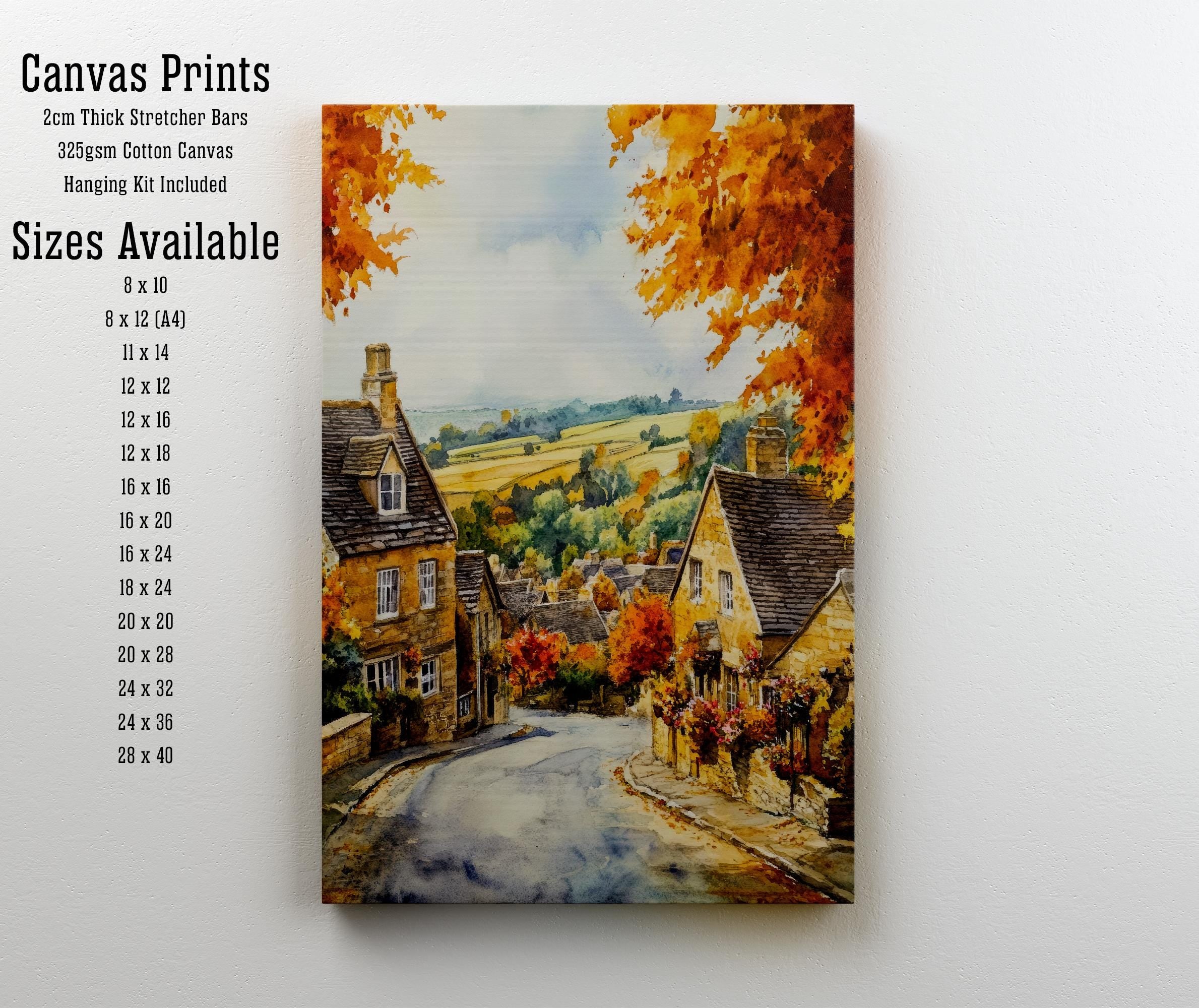 Broadway Watercolour Painting Poster Cotswolds England Wall Art Countryside Village Print Decor Gift for UK Nature Lovers and Fans of Scenic