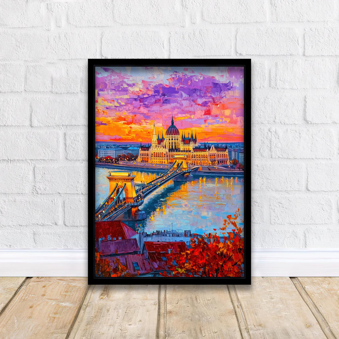 Budapest Oil Painting Poster Hungary Wall Art Danube River City Print Parliament Building Skyline Decor Gift for Europe Lovers and Fans