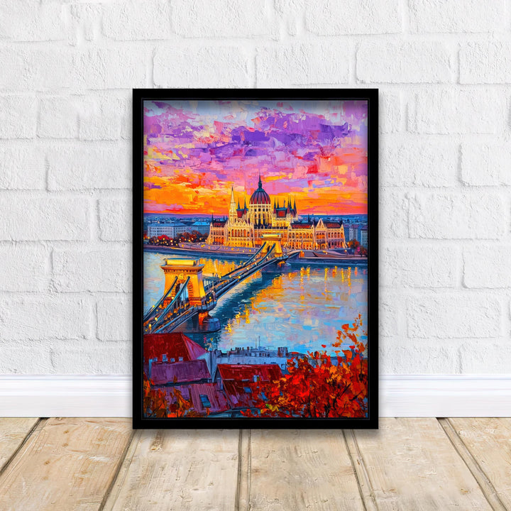 Budapest Oil Painting Poster Hungary Wall Art Danube River City Print Parliament Building Skyline Decor Gift for Europe Lovers and Fans