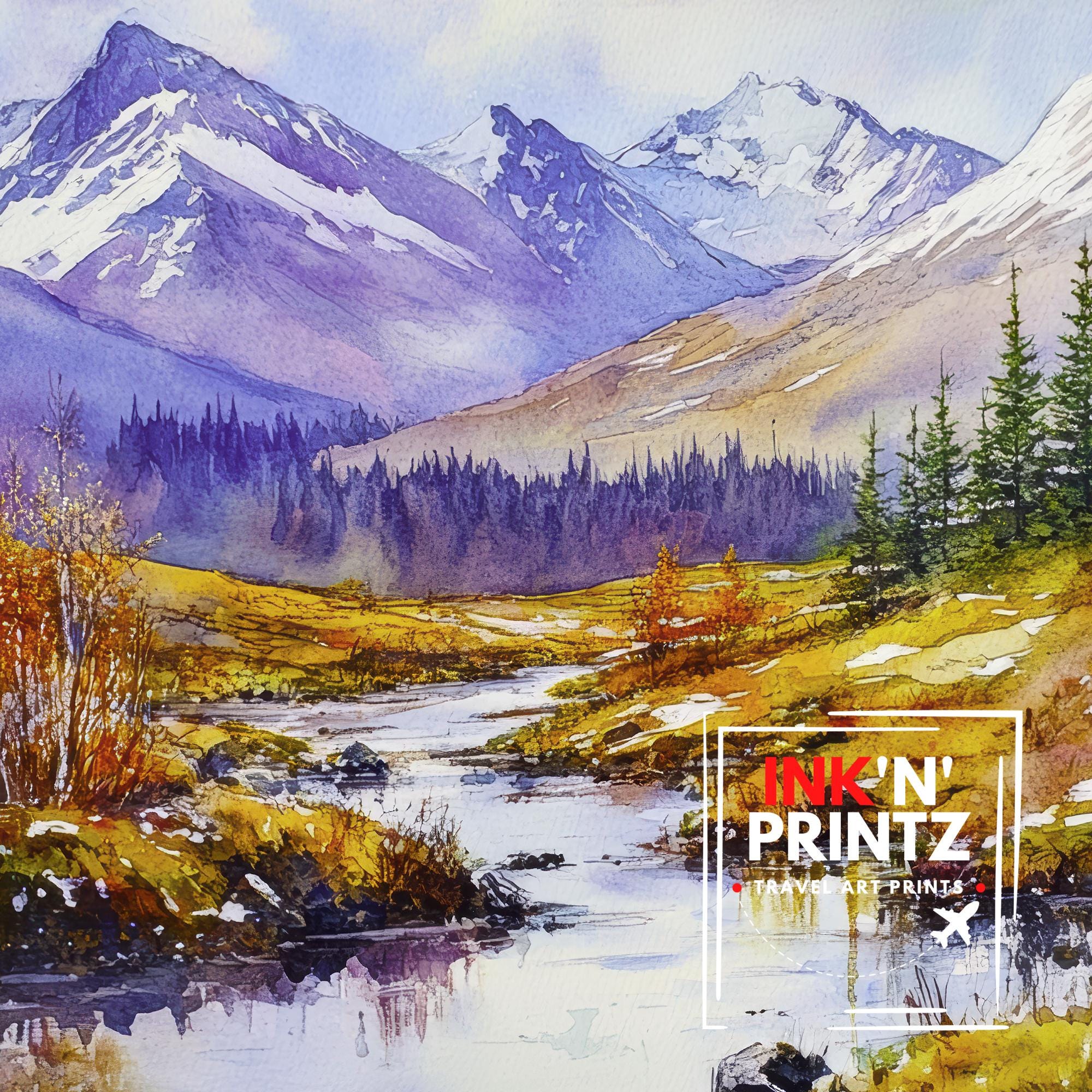 Cairngorms Watercolour Poster Painting Scotland Wall Art National Park Mountain Landscape Print Gift for UK Nature Lovers and Fans of Scenic