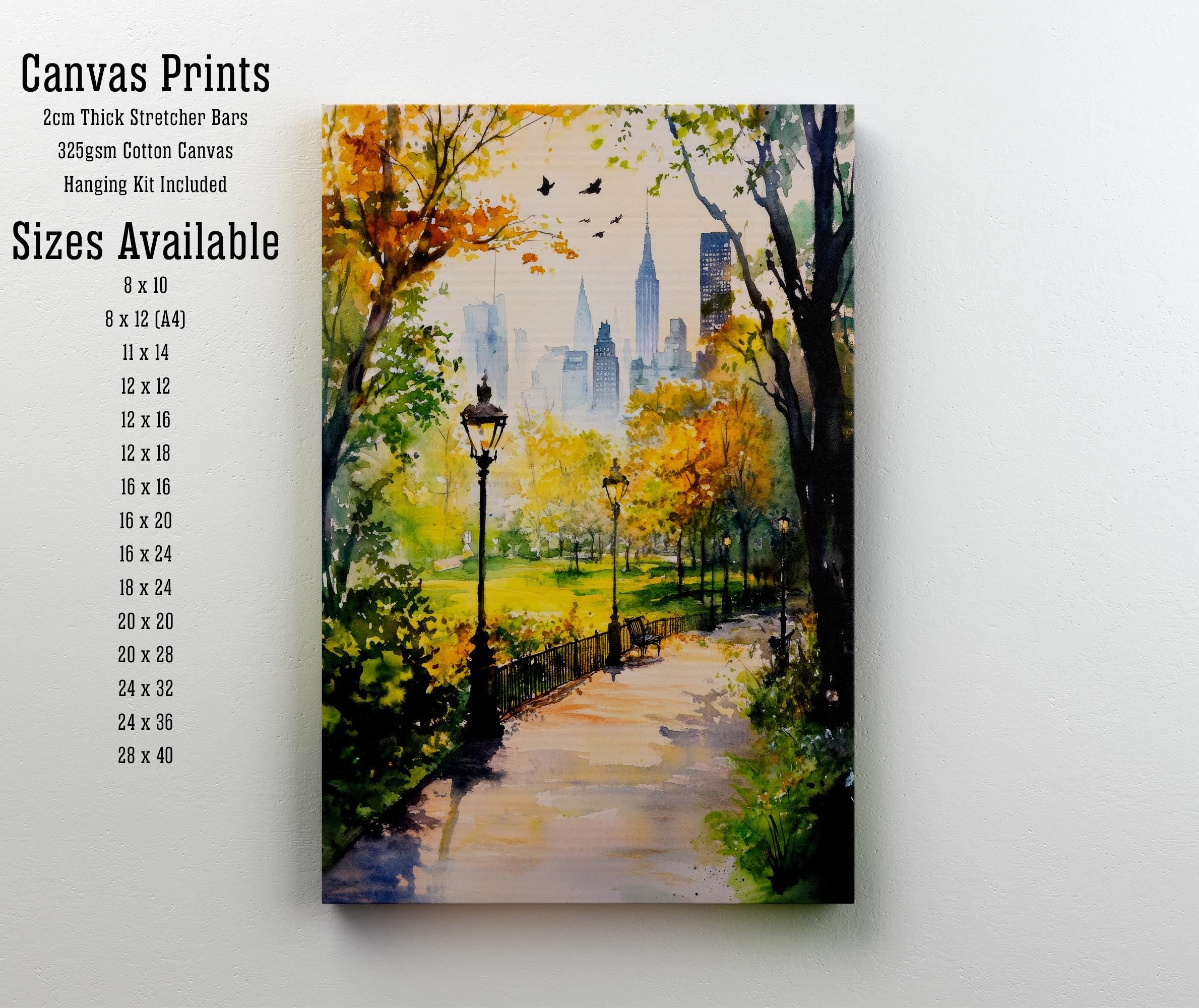 Central Park New York Watercolor Painting Poster USA Wall Art Manhattan City Print Gift for American Travel Lovers and Fans of Scenic Urban
