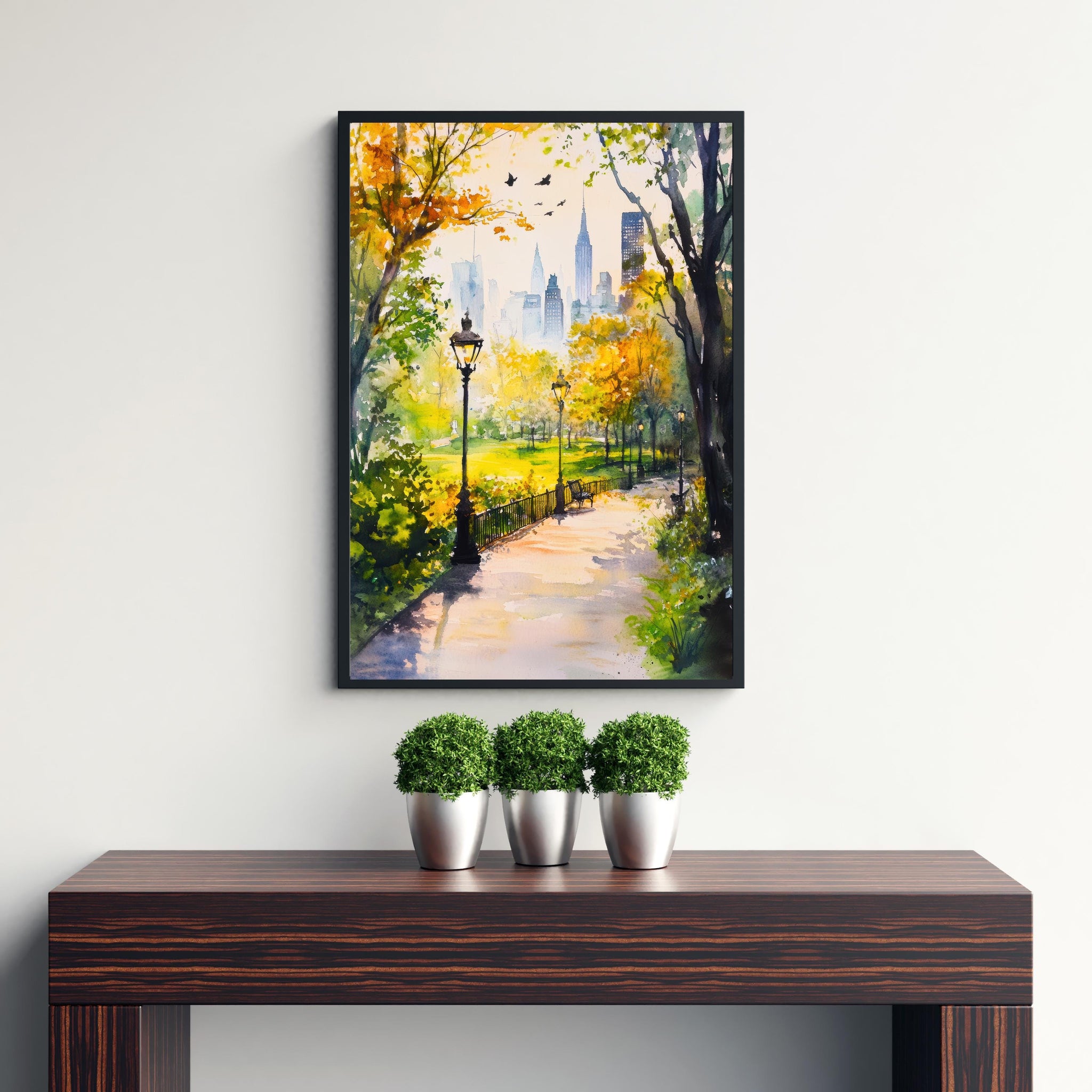 Central Park New York Watercolor Painting Poster USA Wall Art Manhattan City Print Gift for American Travel Lovers and Fans of Scenic Urban