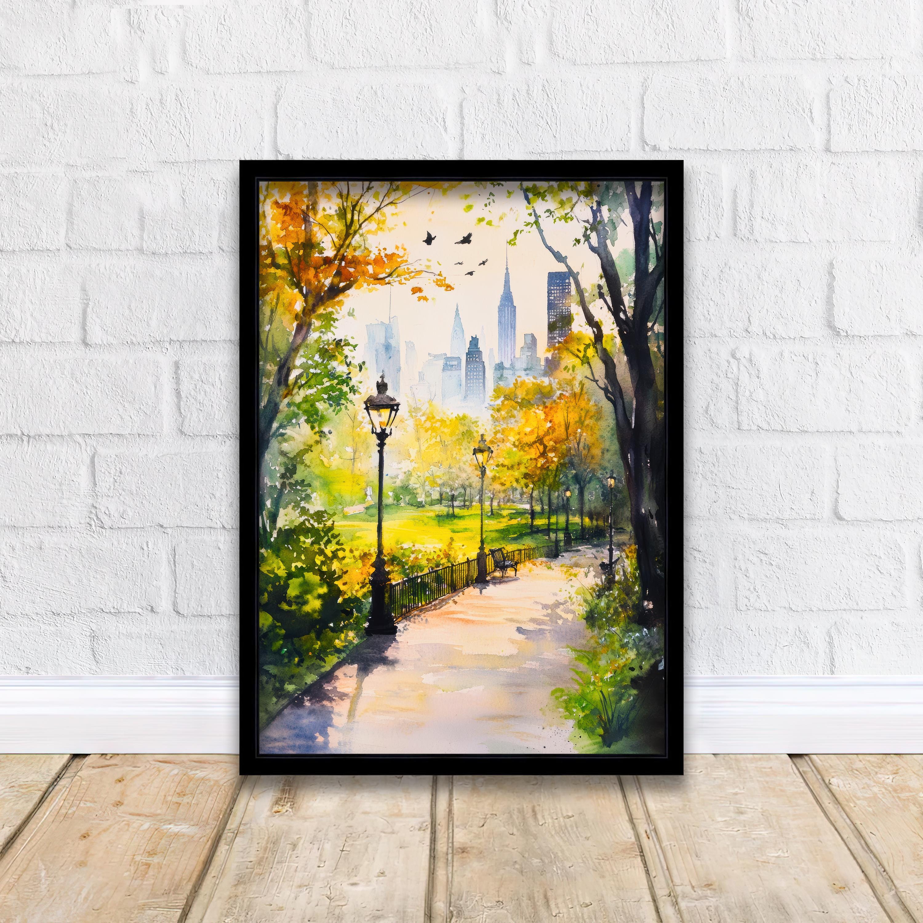 Central Park New York Watercolor Painting Poster USA Wall Art Manhattan City Print Gift for American Travel Lovers and Fans of Scenic Urban