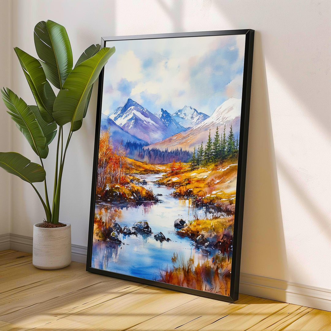 Cairngorms Watercolour Painting Poster Scotland Wall Art National Park Mountain Landscape Print Gift for UK Nature Lovers and Fans of Scenic