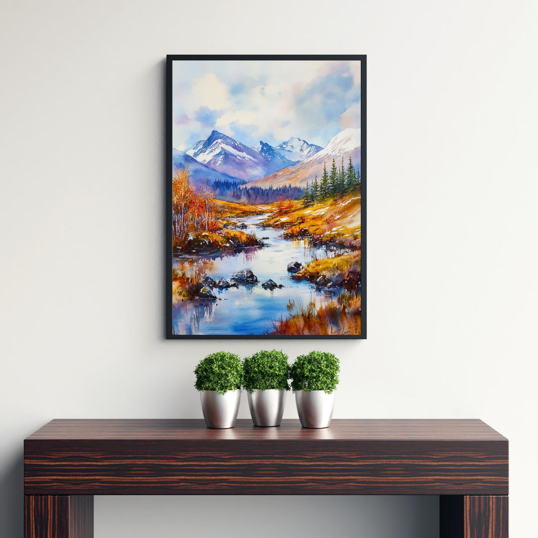 Cairngorms Watercolour Painting Poster Scotland Wall Art National Park Mountain Landscape Print Gift for UK Nature Lovers and Fans of Scenic