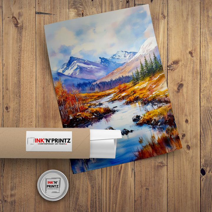 Cairngorms Watercolour Painting Poster Scotland Wall Art National Park Mountain Landscape Print Gift for UK Nature Lovers and Fans of Scenic