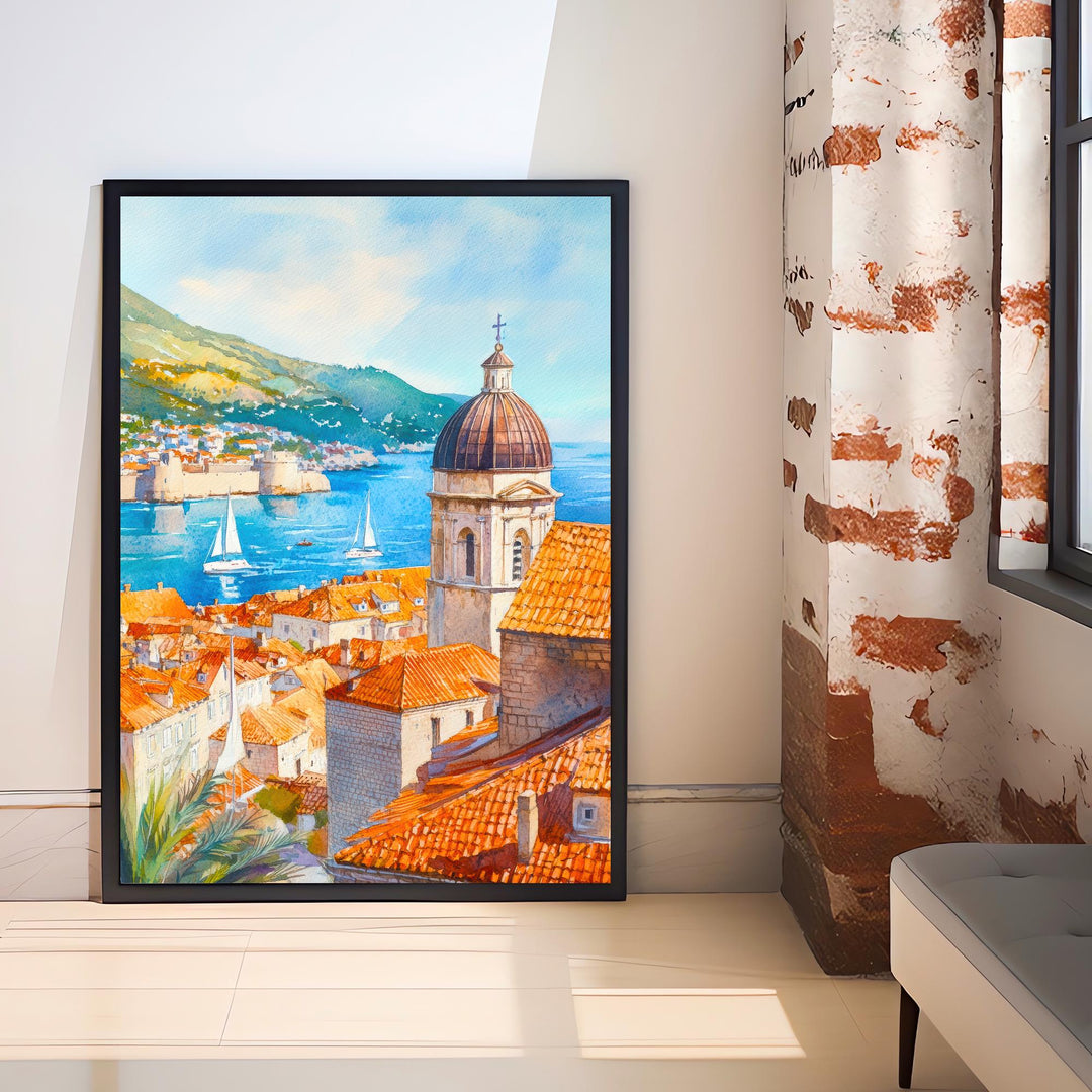 Dubrovnik Croatia Watercolor Painting Poster Wall Art Adriatic Coastal City Print Gift for Europe Travel Lovers and Fans of Scenic Historic